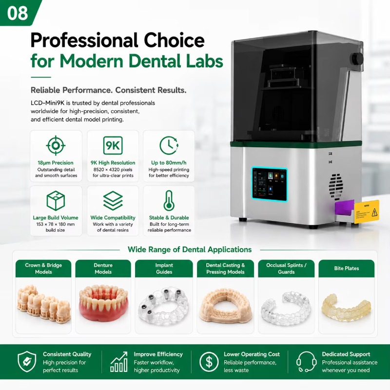 Dental 3D Printer Resin - Yüksek Hassasiyetli 9K LCD Diş Laboratuvarı