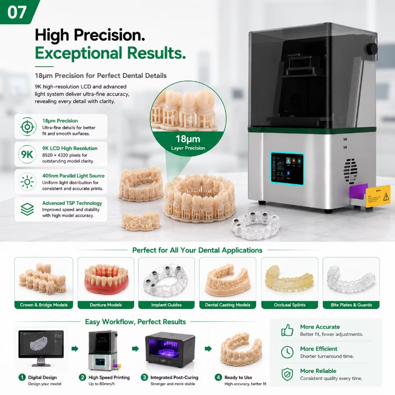 Yüksek Hassasiyetli 9K LCD Diş - Dental 3D Printer Resin incelemesi ve fiyatı